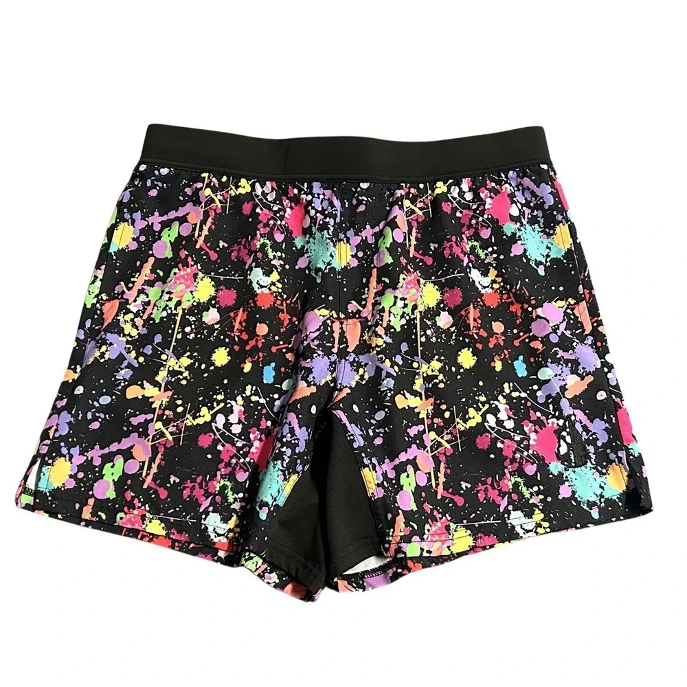 Tachuntfish THF Athletic Shorts Neon Paint  Splatter Men's Large Performance Gym
